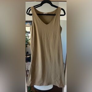 J. Jill Perfect Pima V Neck Midi Dress Size Small S Olive Green Sleeveless